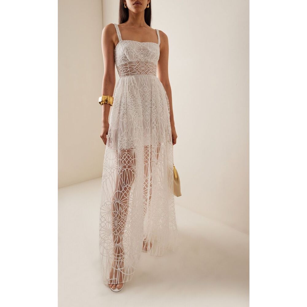 Zuhair Murad Embroidered Tulle Maxi Dress Size US 2 $2675